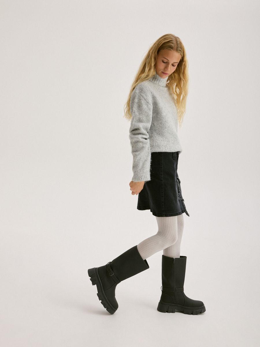 Dark grey knee high boots sale