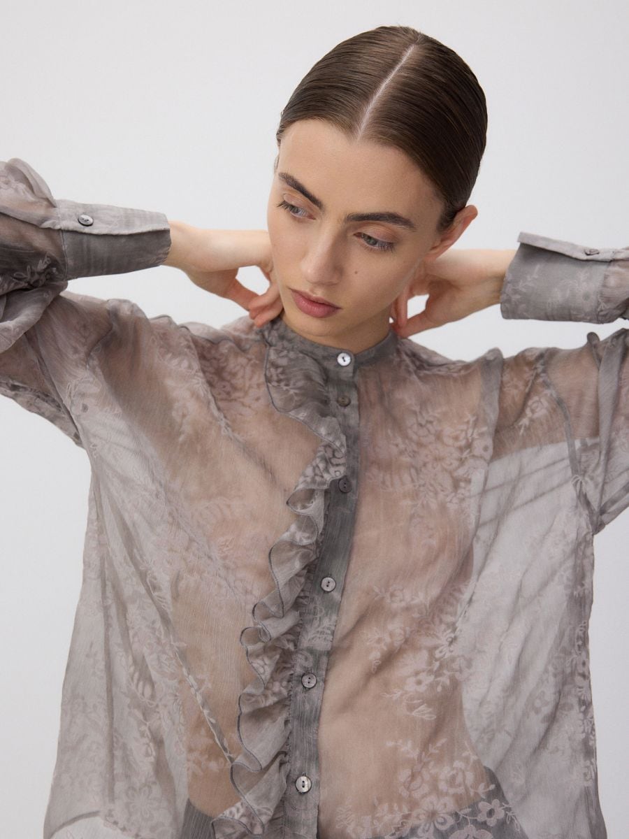 Shirt with asymmetric ruffle detail - light grey - RESERVED - 4