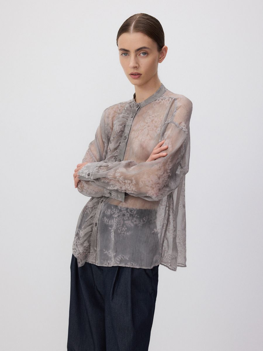 Shirt with asymmetric ruffle detail - light grey - RESERVED - 5