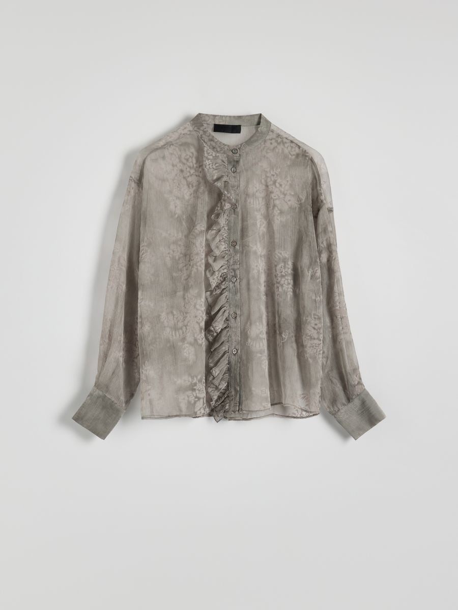 Shirt with asymmetric ruffle detail - light grey - RESERVED - 2