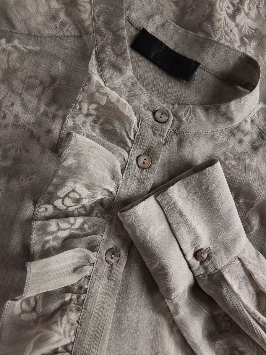 Shirt with asymmetric ruffle detail - light grey - RESERVED - 3
