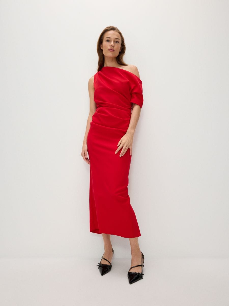 Šaty s řasením - červená - RESERVED