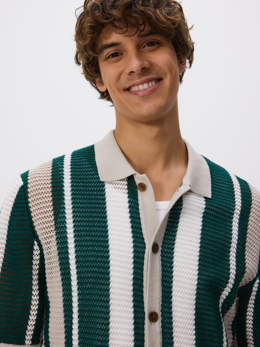 Gestreifter Ajour-Pullover - dunkelgrün - RESERVED