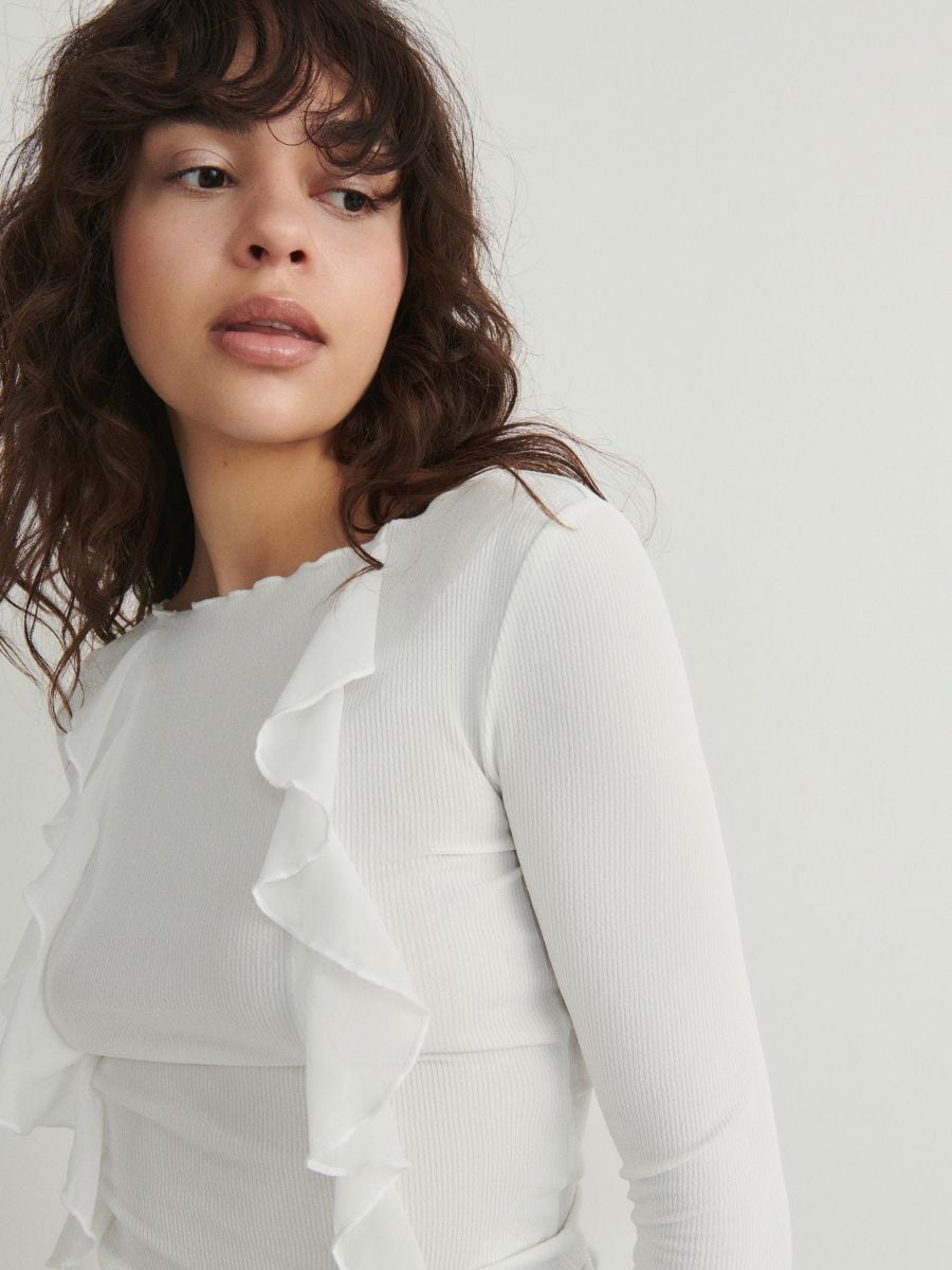 Long sleeve top with ruffle details - cream - RESERVED - 4