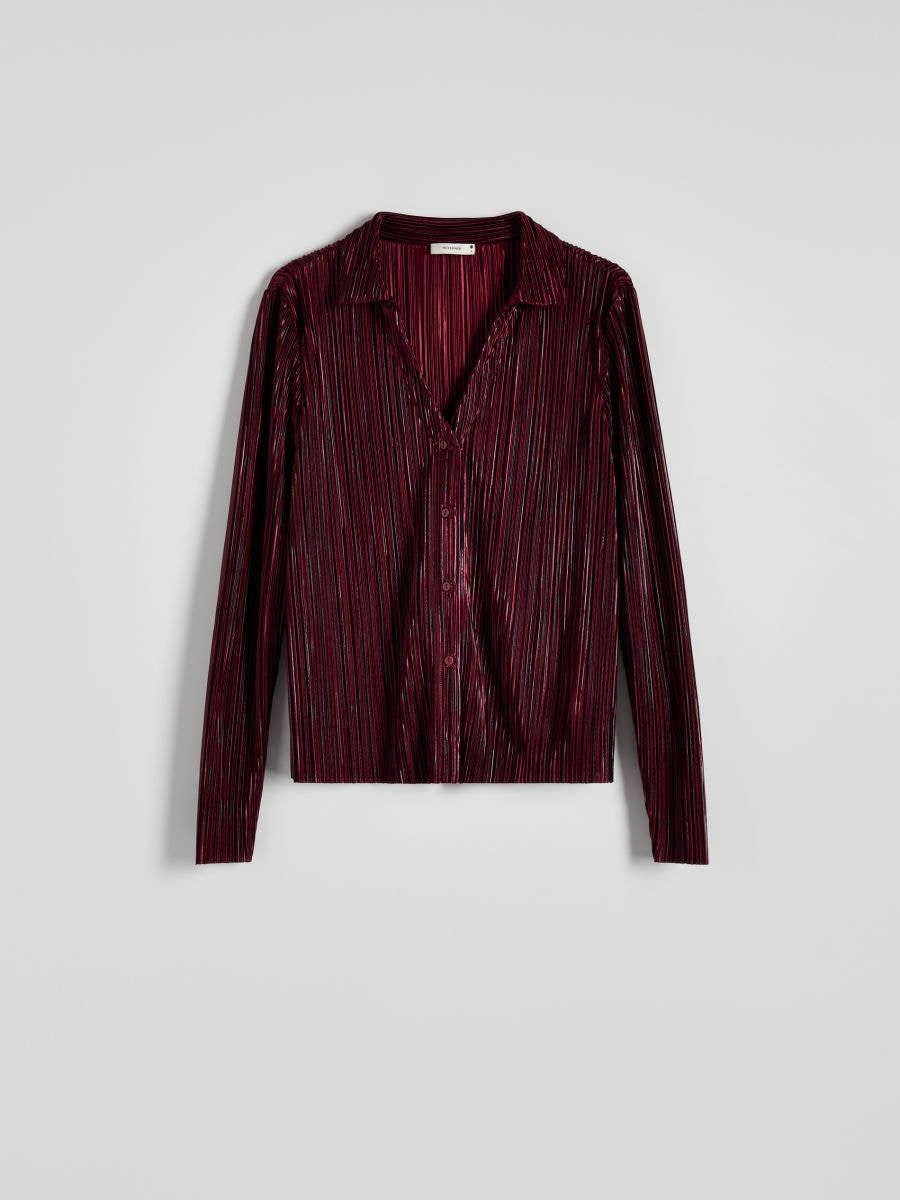 Shirt made of pleated knit - maroon - RESERVED - 4