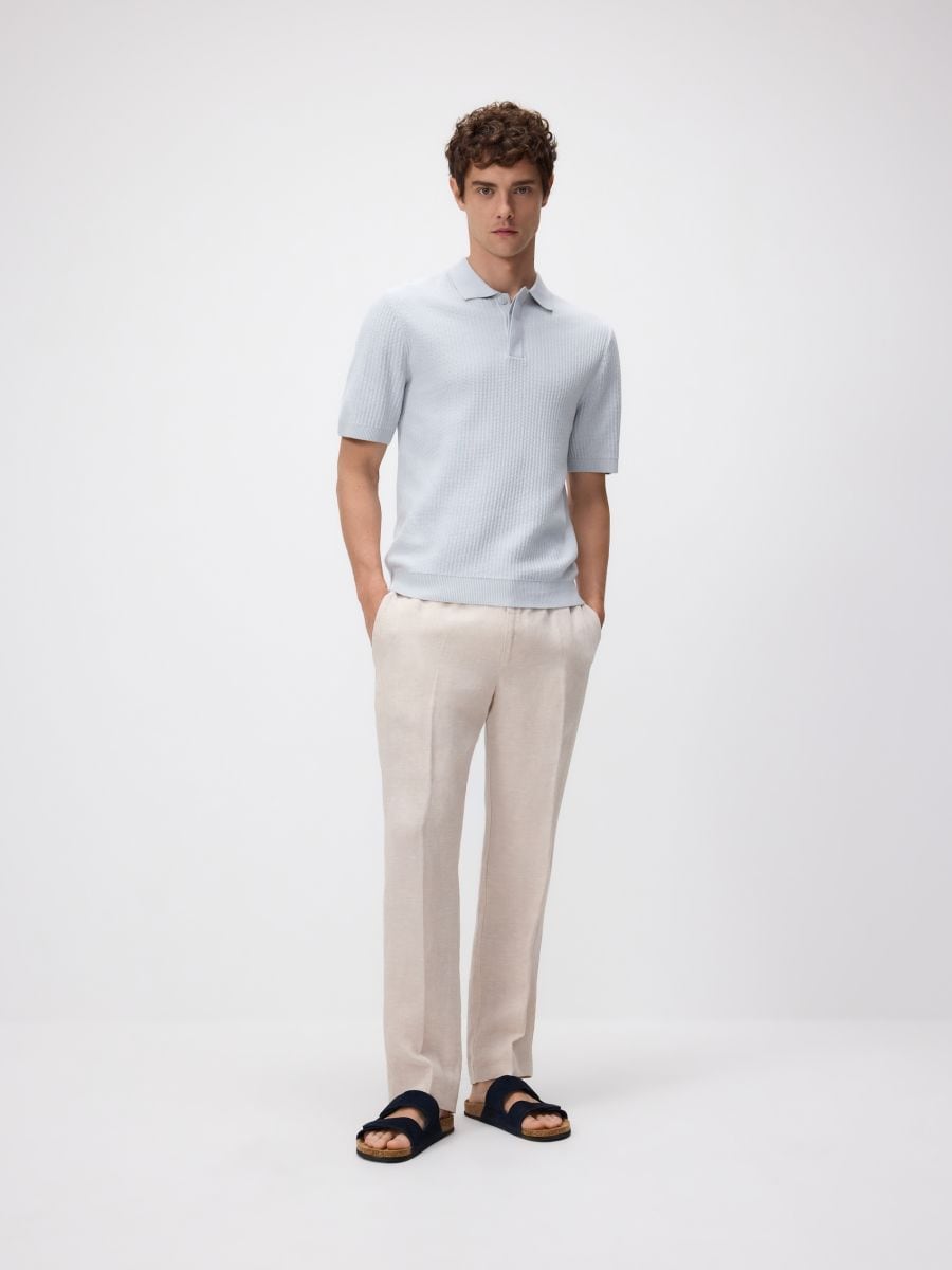 Strukturalny sweter polo - jasnoniebieski - RESERVED