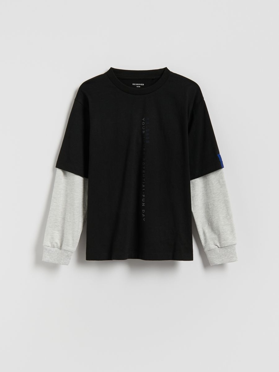 T-shirt de manga comprida em algodão - preto - RESERVED