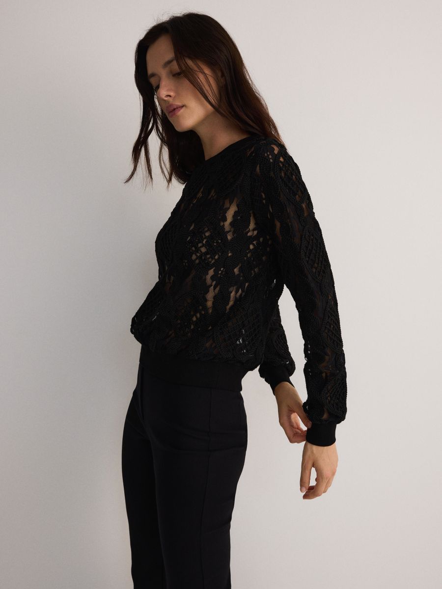 Gestickte Bluse - schwarz - RESERVED - 3