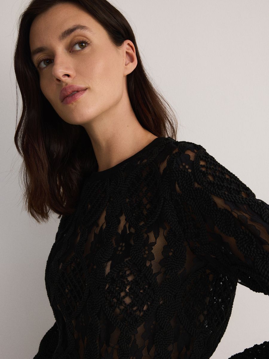Gestickte Bluse - schwarz - RESERVED - 5