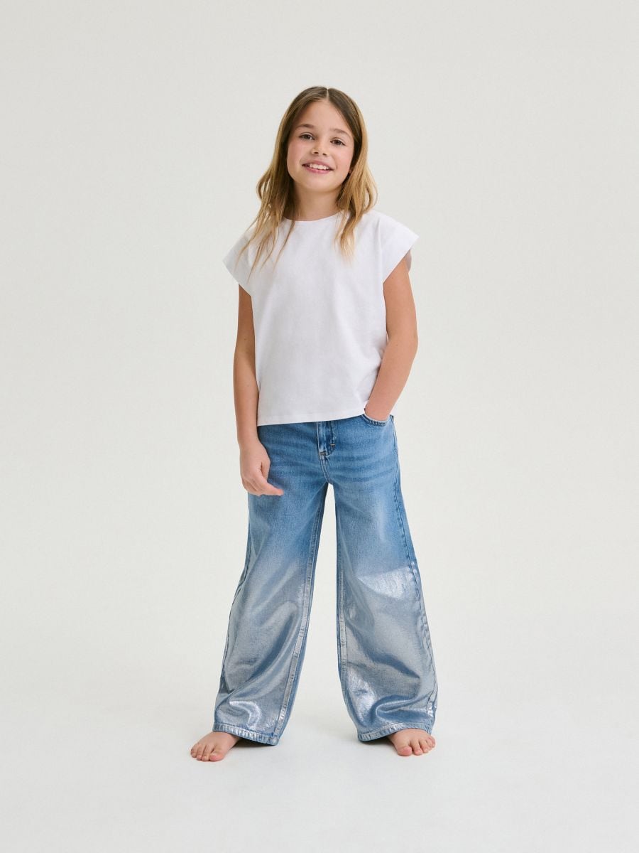 Shiny blue hot sale jeans
