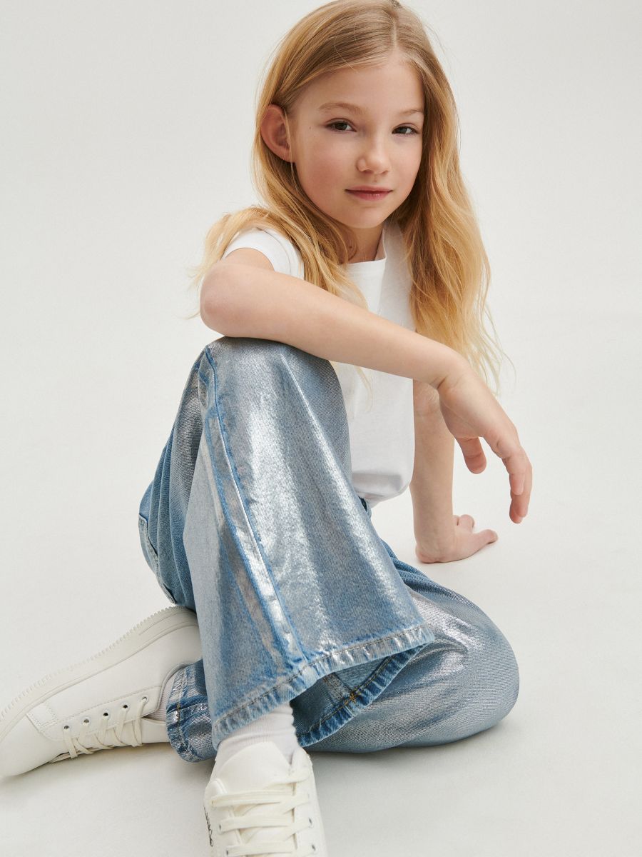 Shiny blue hot sale jeans