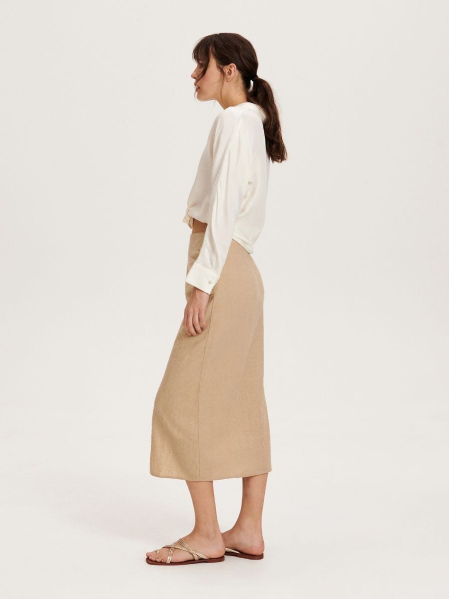 Midi krilo z visokim deležem lana - beige - RESERVED - 2