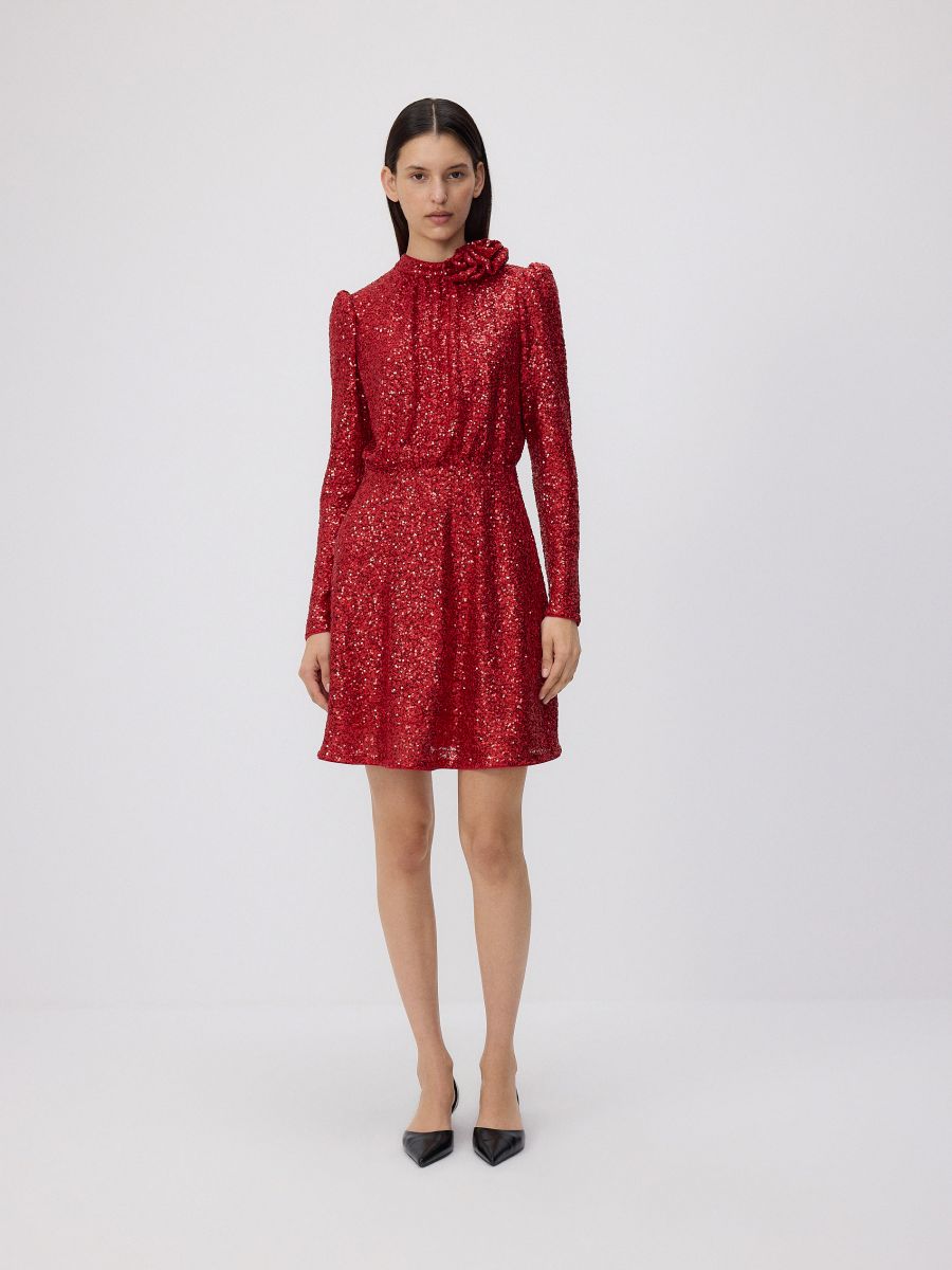 Sequin dress with puffy sleeves - red - RESERVED - 3