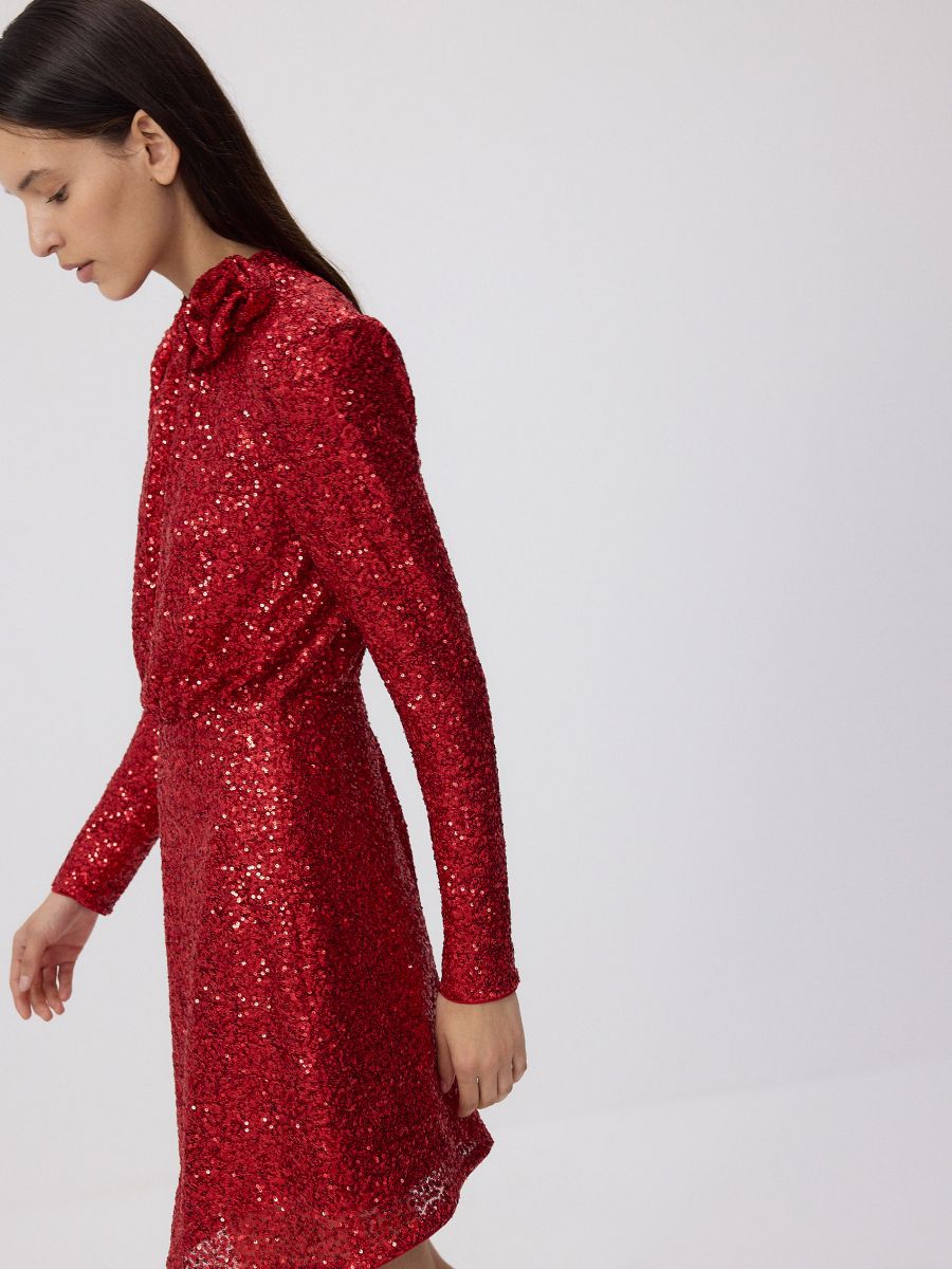 Sequin dress with puffy sleeves - red - RESERVED - 5
