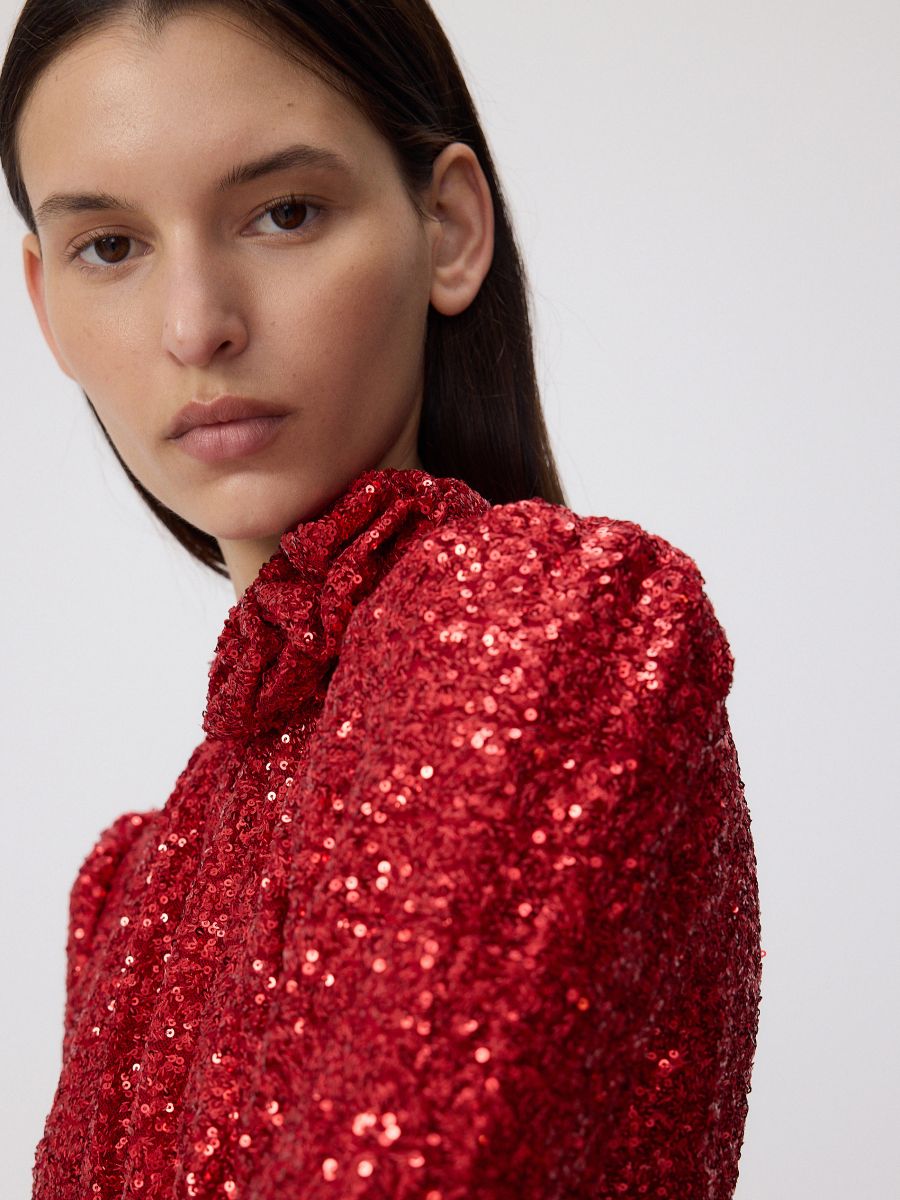 Sequin dress with puffy sleeves - red - RESERVED - 6