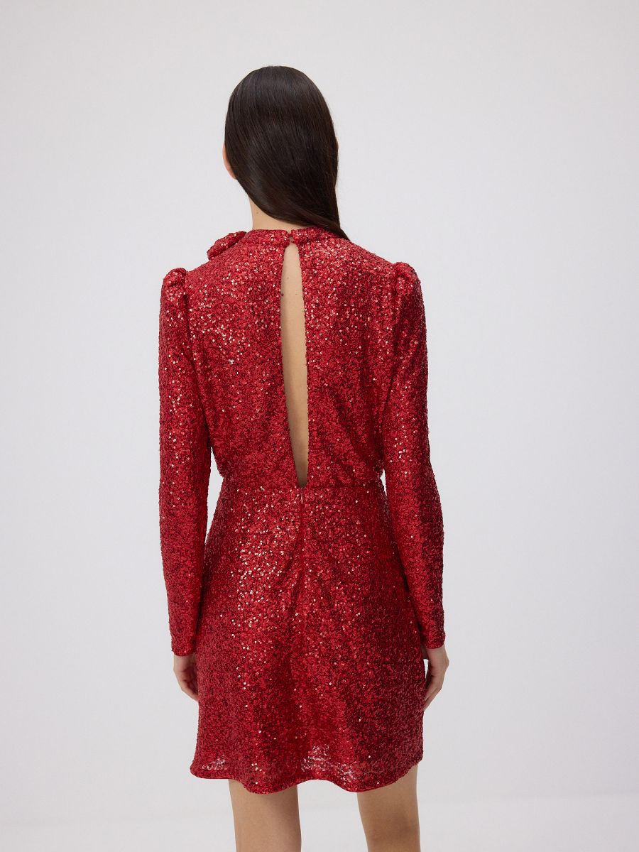 Sequin dress with puffy sleeves - red - RESERVED - 2
