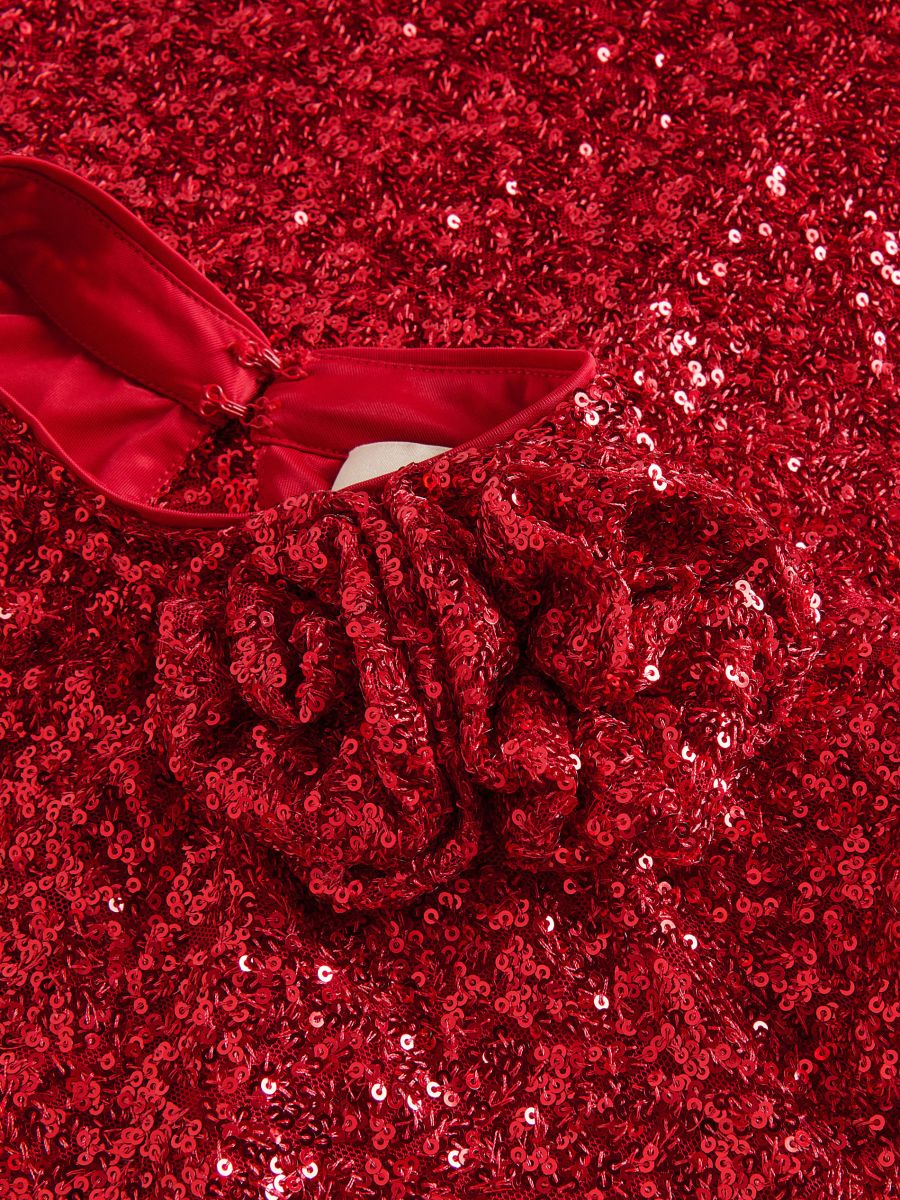 Sequin dress with puffy sleeves - red - RESERVED - 8