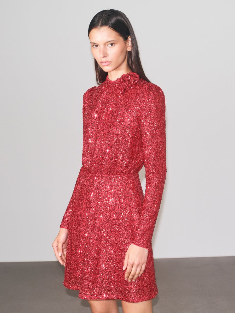 Sequin dress with puffy sleeves - red - RESERVED - 4