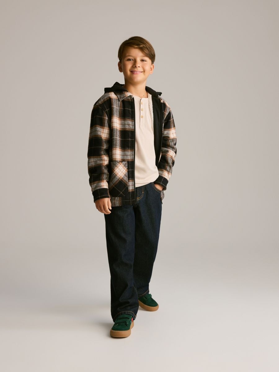 Cotton jacket with hood - dark brown - RESERVED