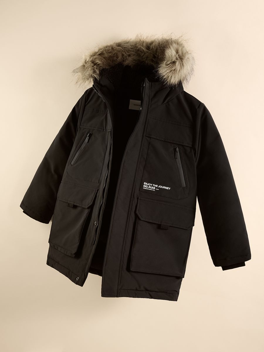 Insulated jacket with hood - black - RESERVED
