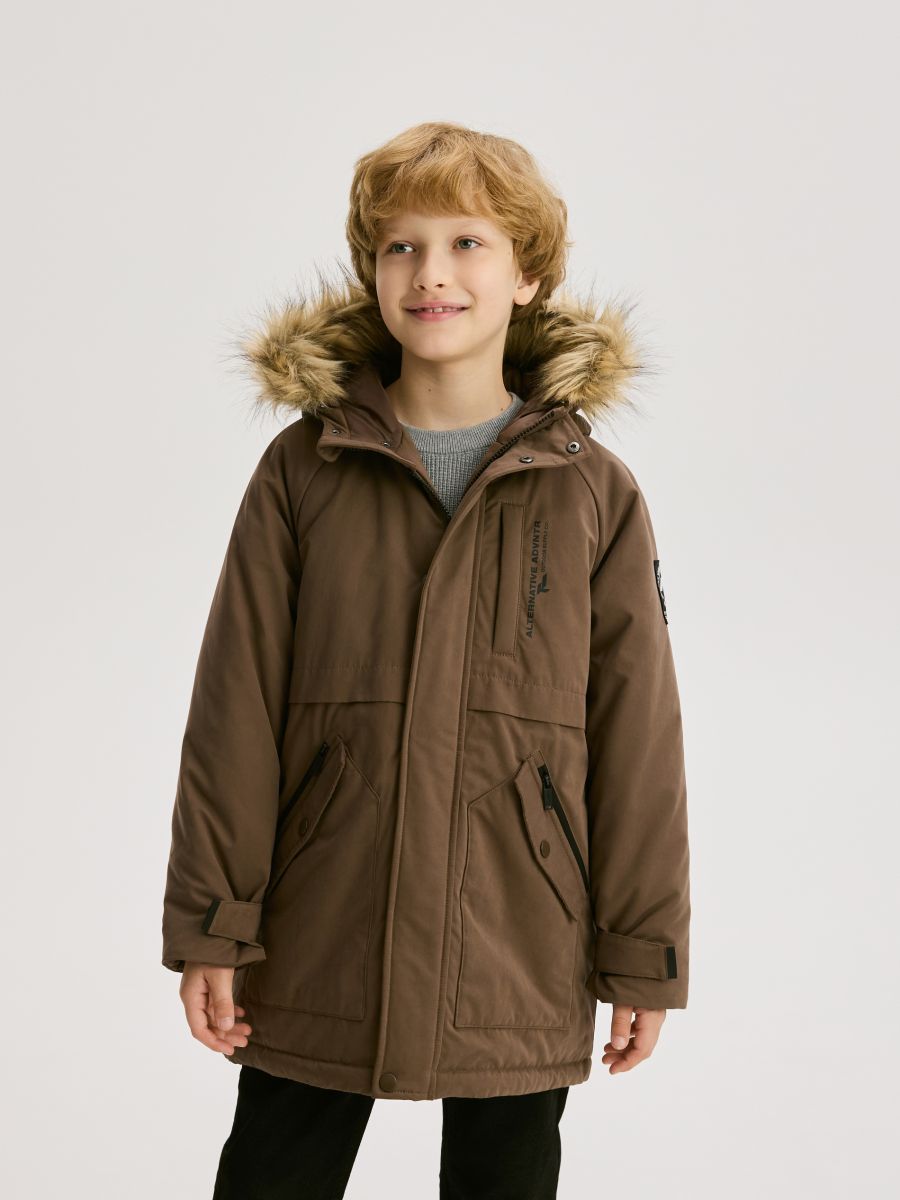 Hooded jacket - dark brown - RESERVED