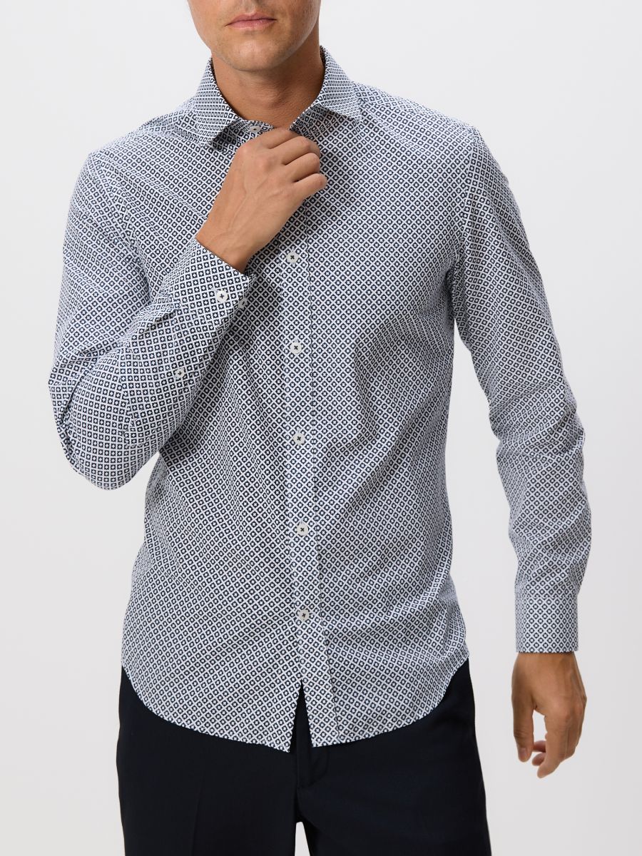 Риза slim fit от египетски памук - тъмносин - RESERVED