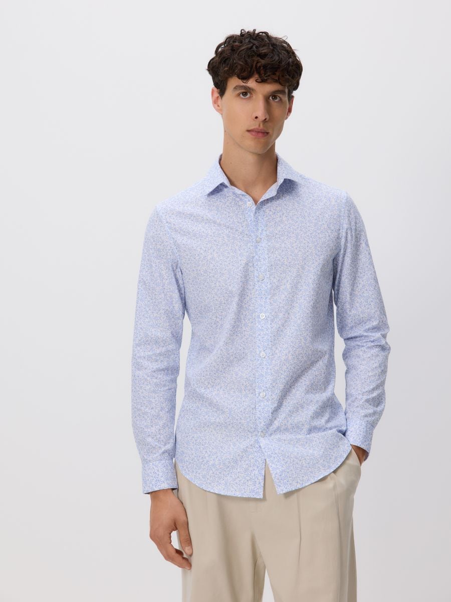 Slim fit shirt with fine pattern - pale blue - RESERVED