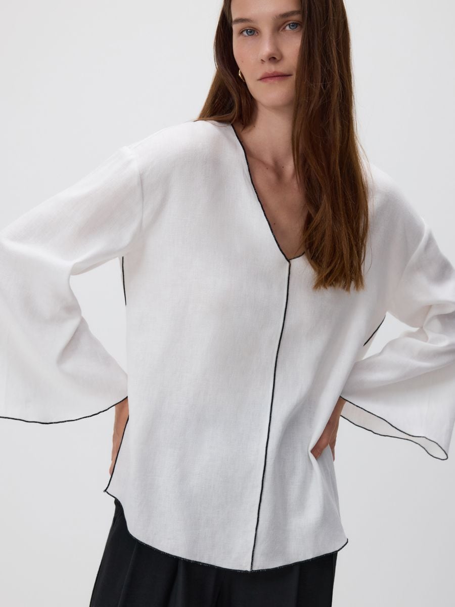 Bluse aus Leinenmischung - weiß - RESERVED