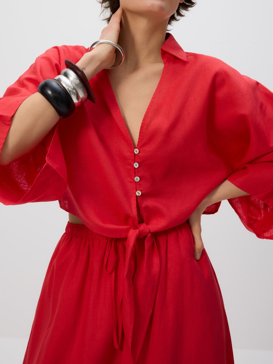 Leinen-Bindebluse - rot - RESERVED - 2
