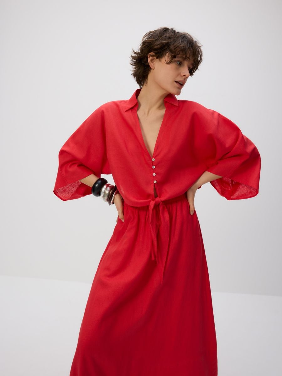 Leinen-Bindebluse - rot - RESERVED - 3