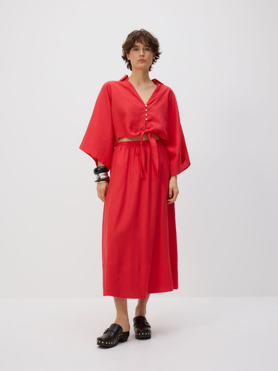 Leinen-Bindebluse - rot - RESERVED - 5