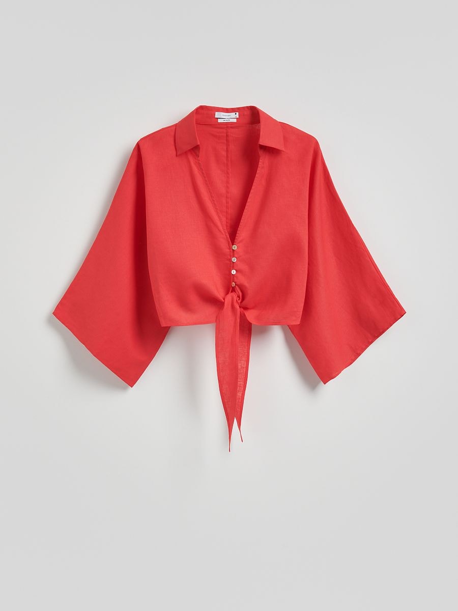 Leinen-Bindebluse - rot - RESERVED - 6