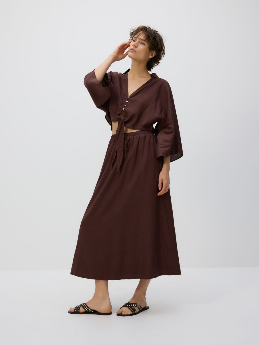 Leinen-Bindebluse - dunkelbraun - RESERVED - 4