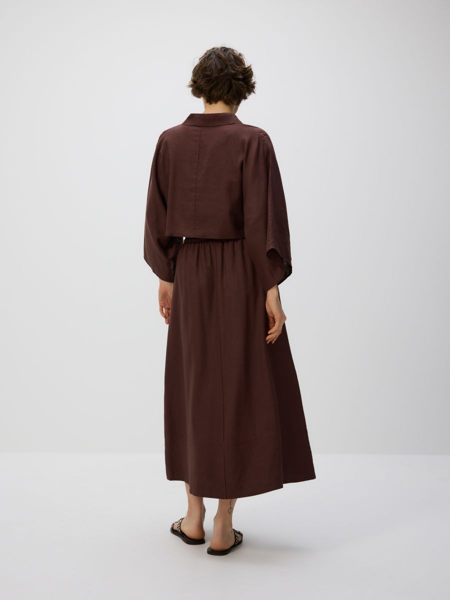 Leinen-Bindebluse - dunkelbraun - RESERVED - 5