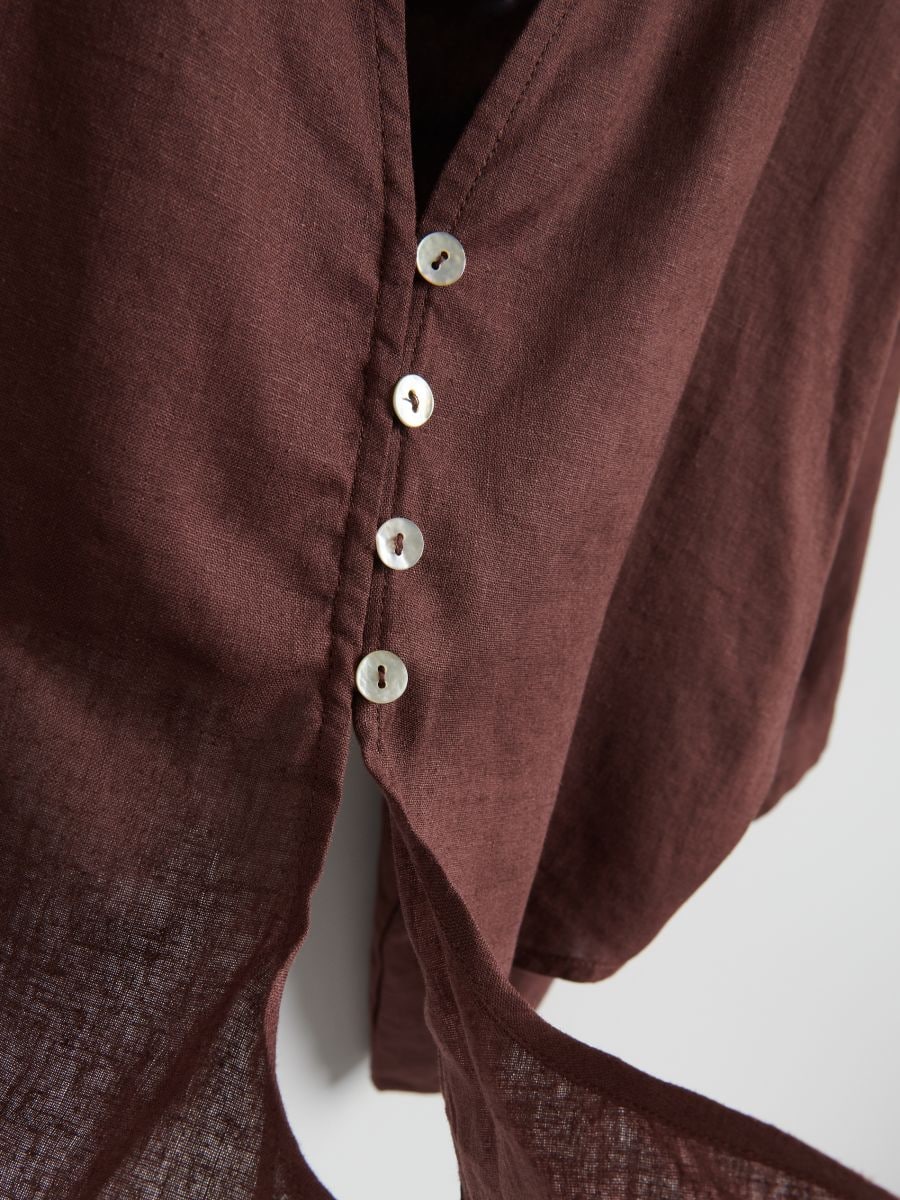 Leinen-Bindebluse - dunkelbraun - RESERVED - 3