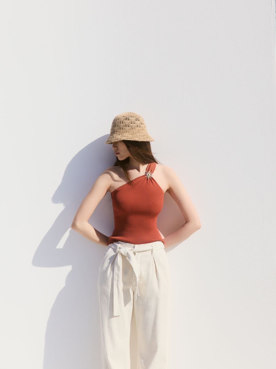Asymmetric top with detail - spicy red - RESERVED - 2