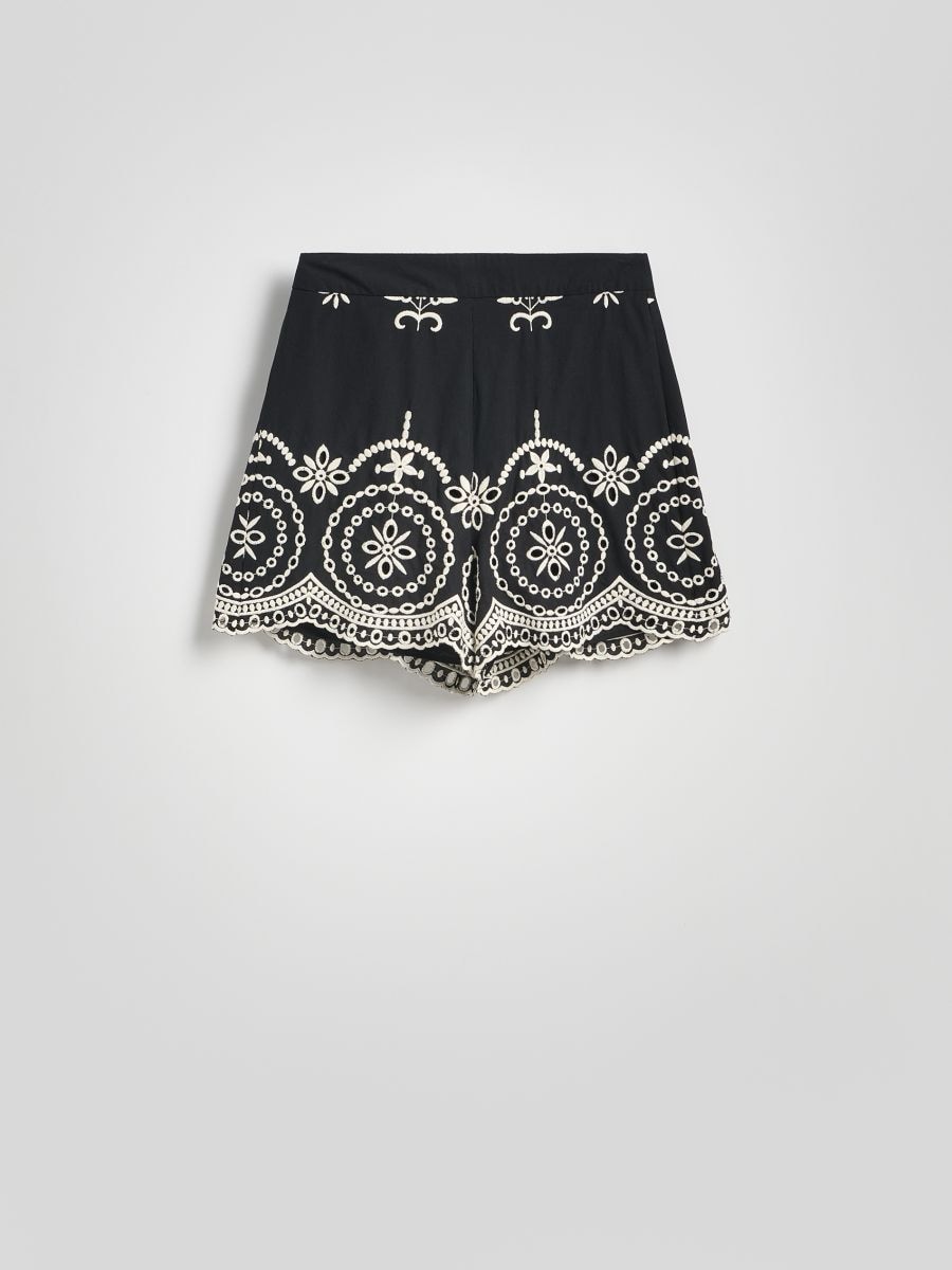 Pantaloni scurți cu broderie englezească - negru - RESERVED