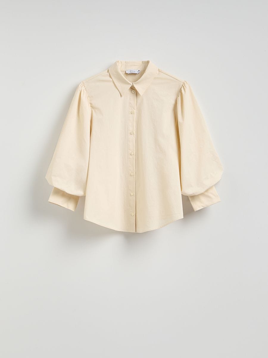 Lantern puff-sleeve denim shirt