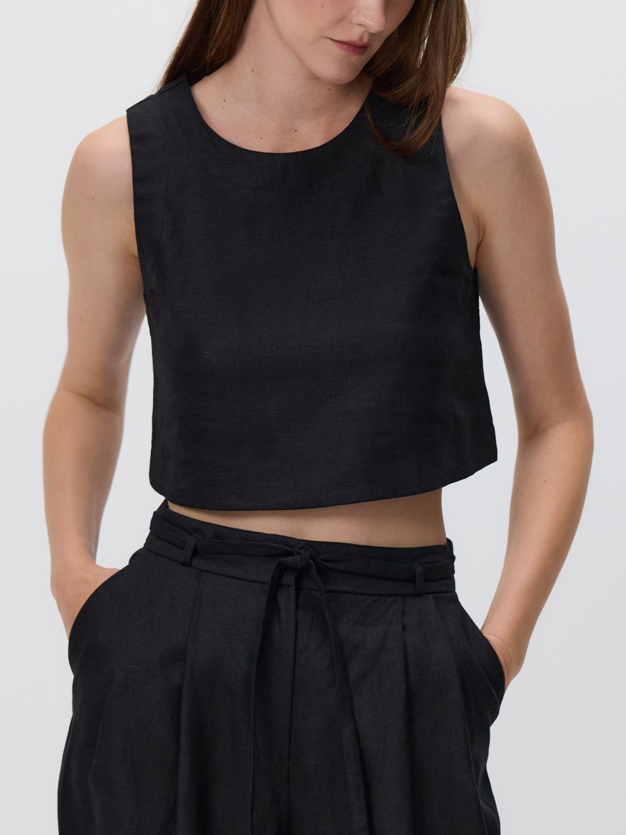 Lniany top - czarny - RESERVED