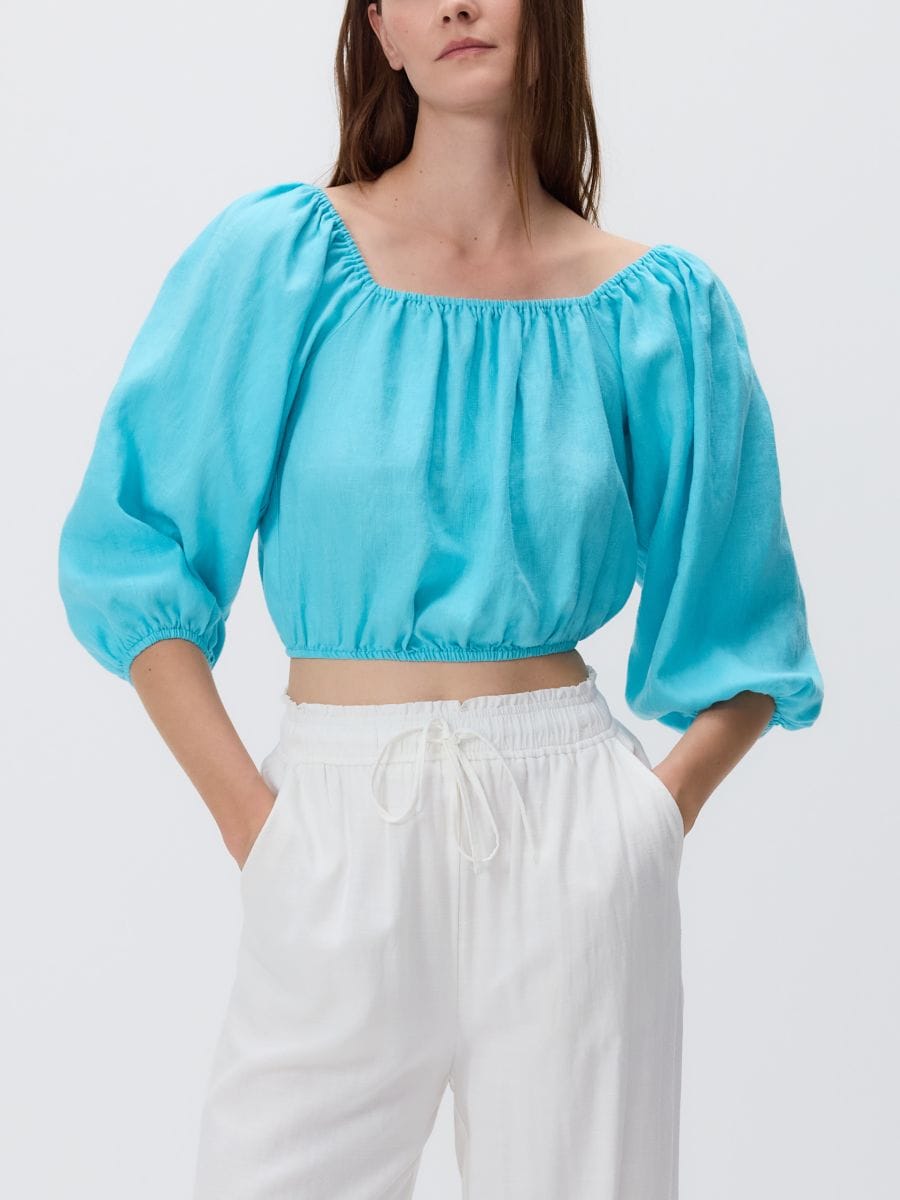 Linen blouse - turquoise - RESERVED