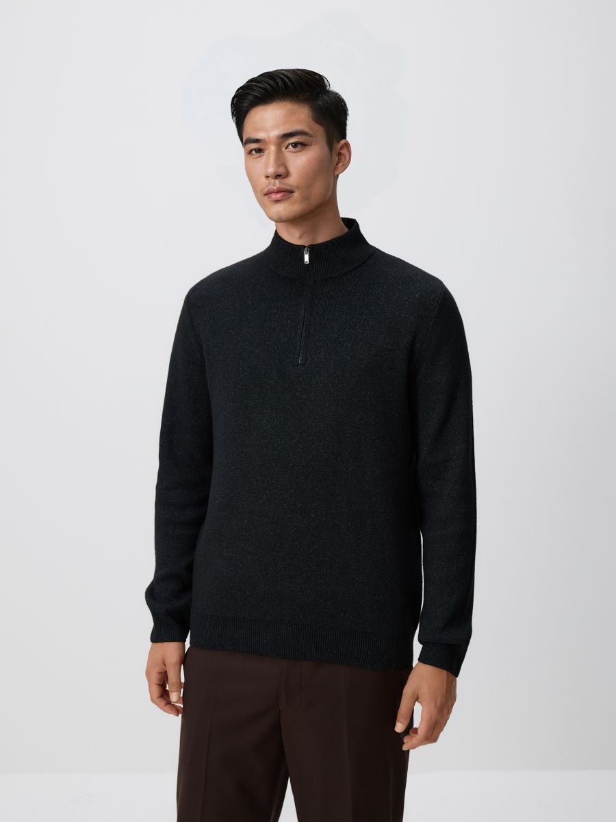 Pull à demi-fermeture zippée - noir - RESERVED