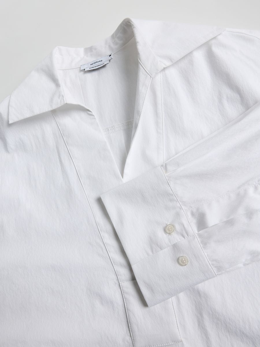 Bluse mit V-Ausschnitt - creme - RESERVED - 7