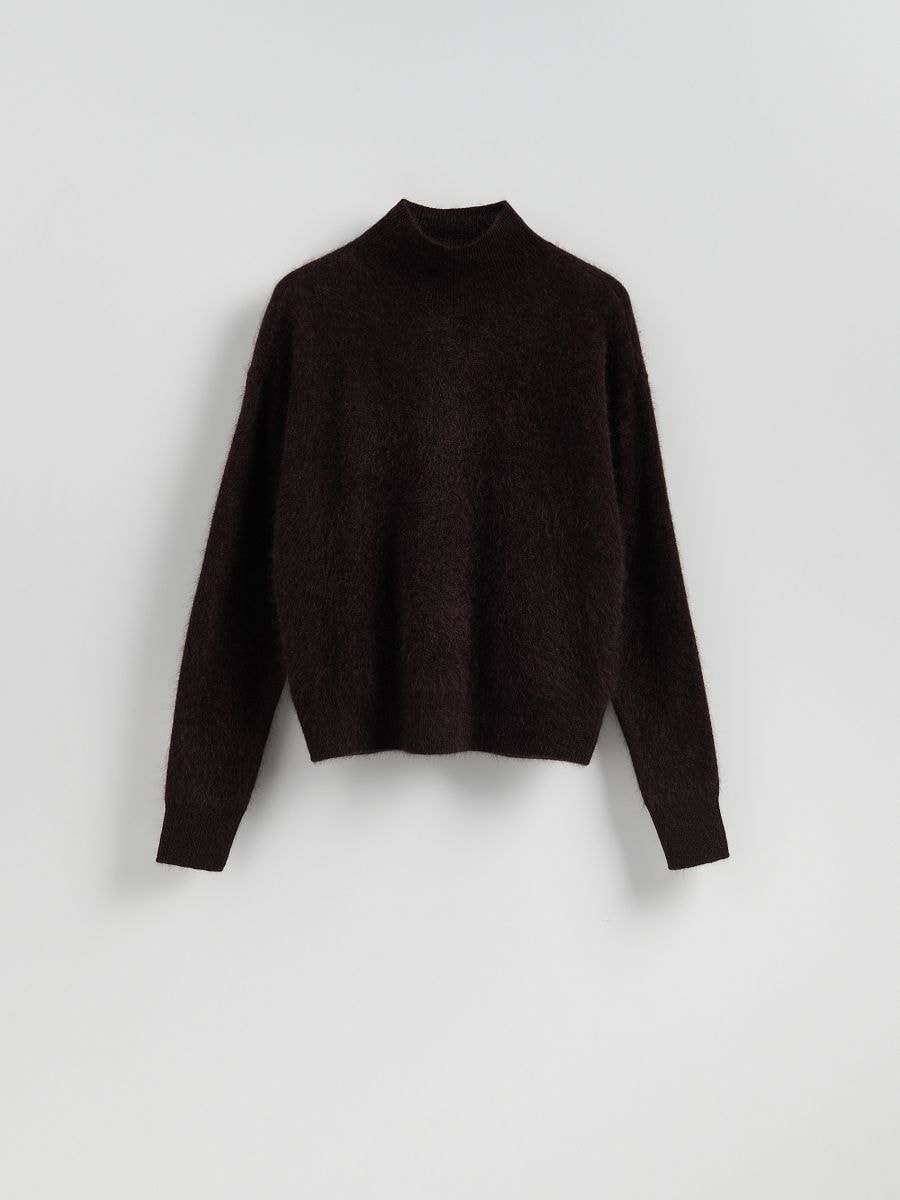 Wool rich turtleneck with cashmere blend - dark brown - RESERVED