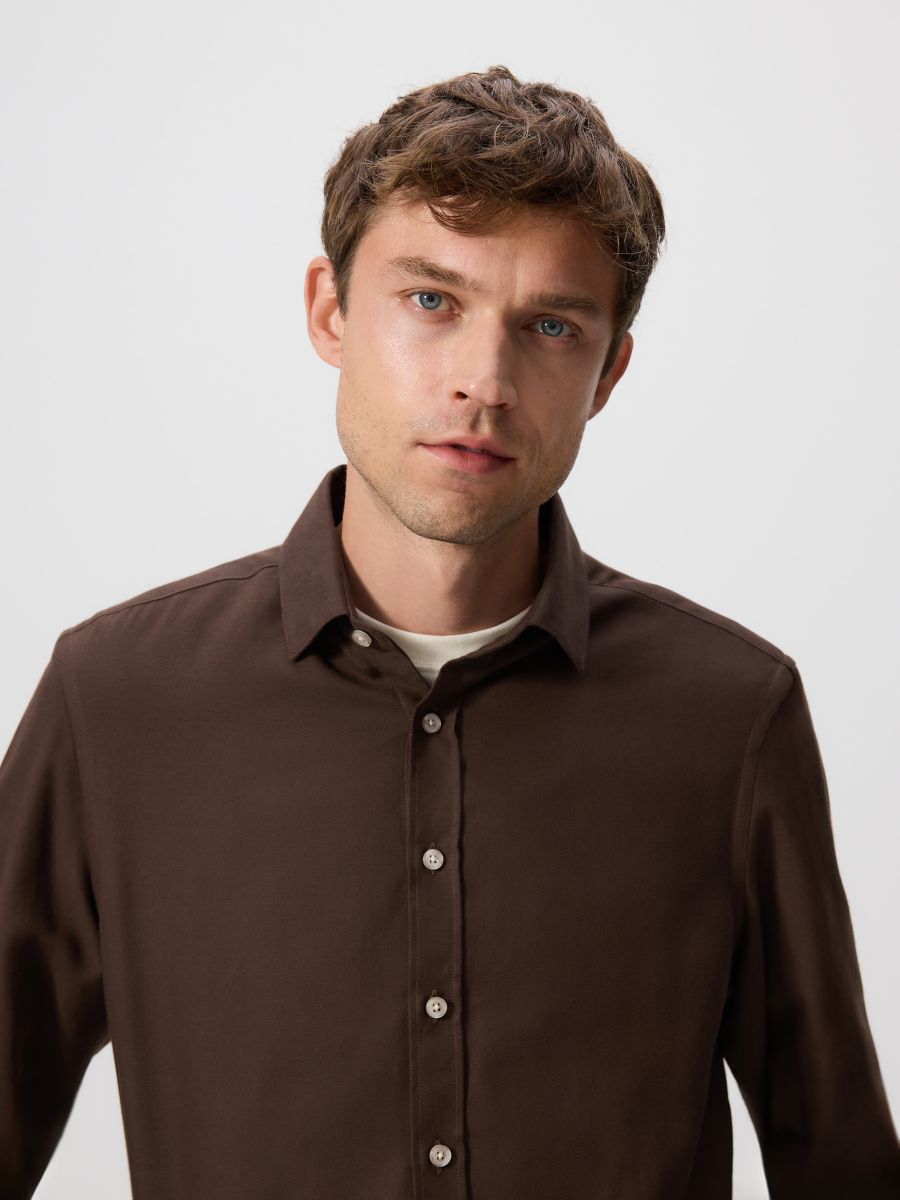 Slim fit Egyptian cotton shirt - dark brown - RESERVED