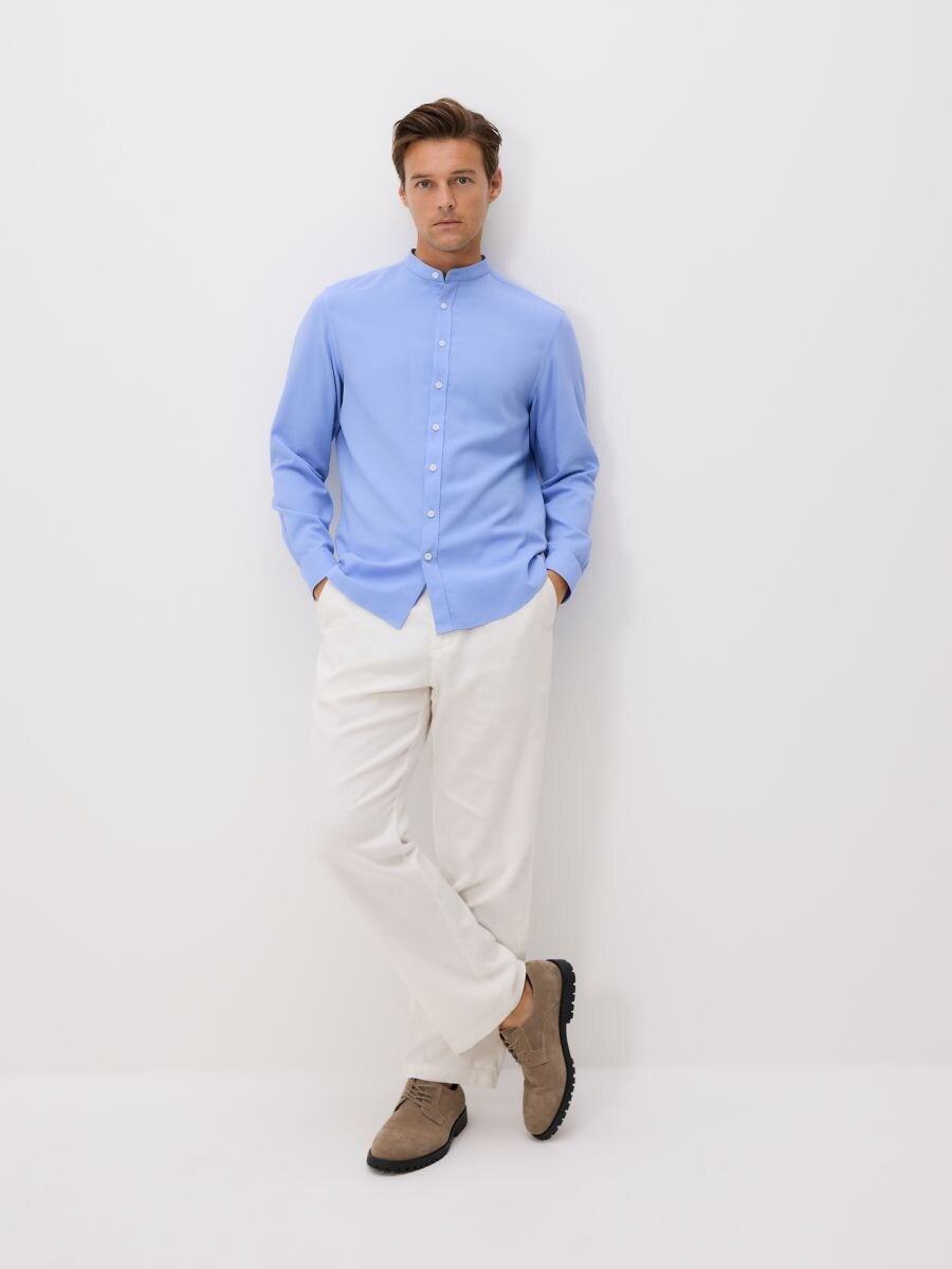 Camisa de ajuste regular em algodão egípcio - azul - RESERVED