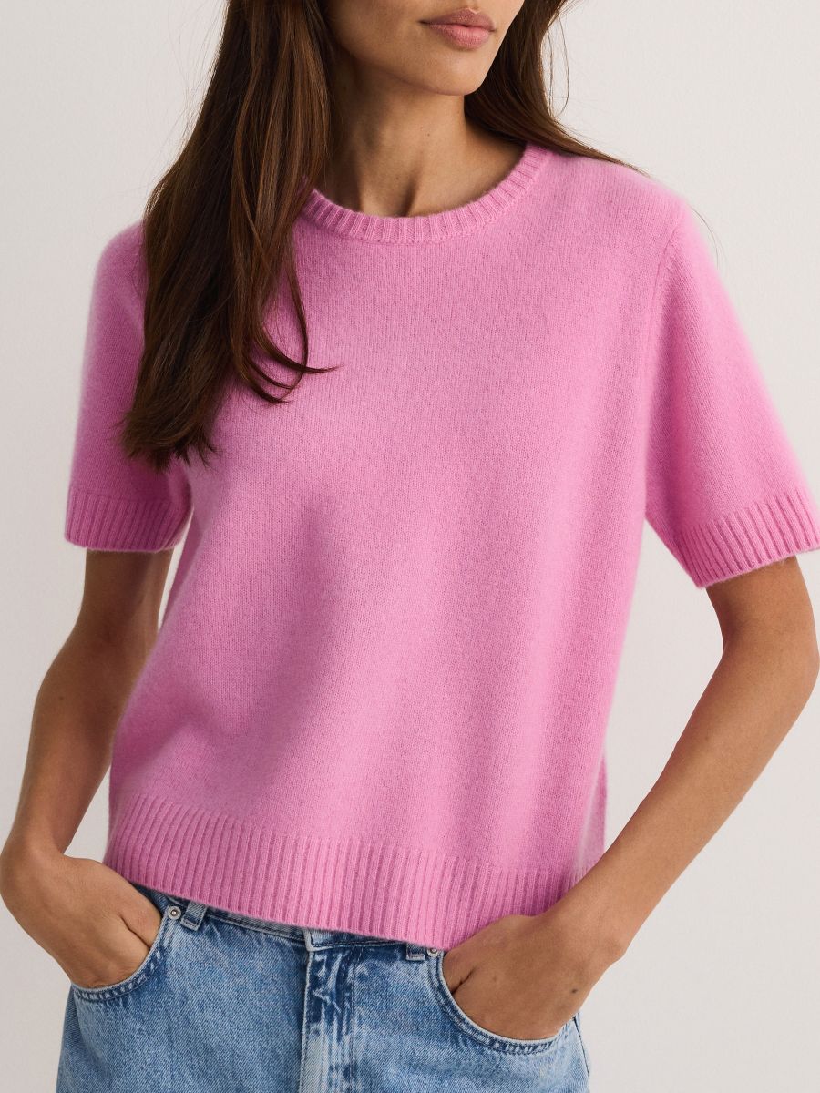 Kurzärmliger Pullover aus Wolle - rosa - RESERVED