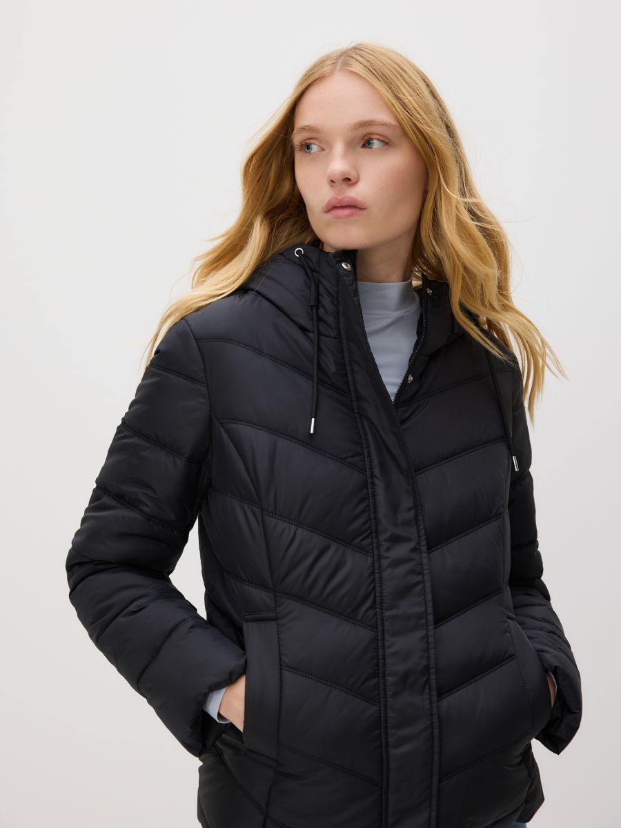 Μπουφάν με αντιθετικές ενθέσεις - μαυρο - RESERVED