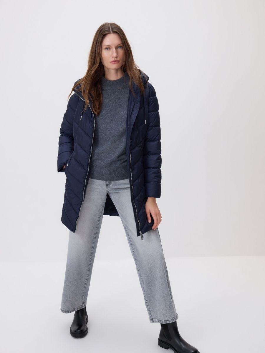 Pikowana kurtka - granatowy - RESERVED