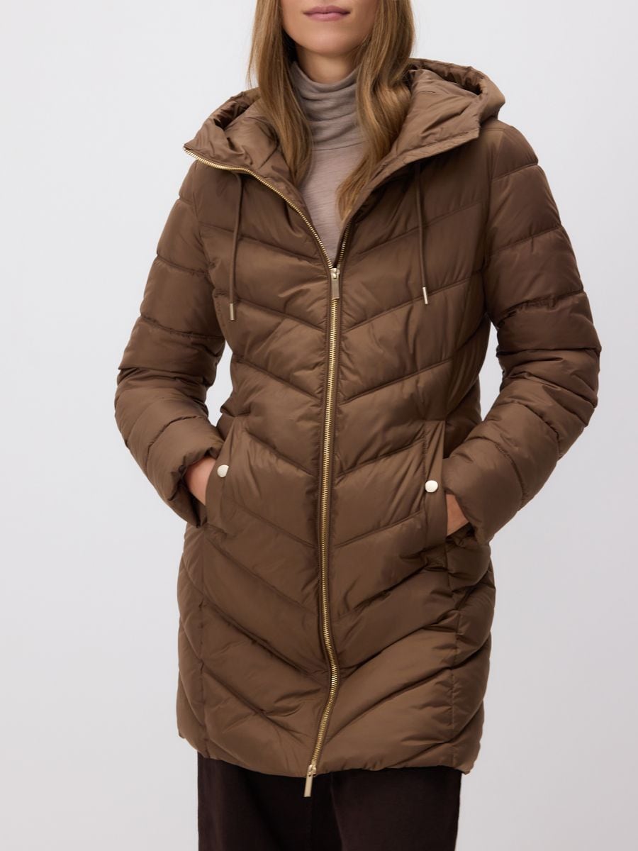 Pikowana kurtka - brązowy - RESERVED