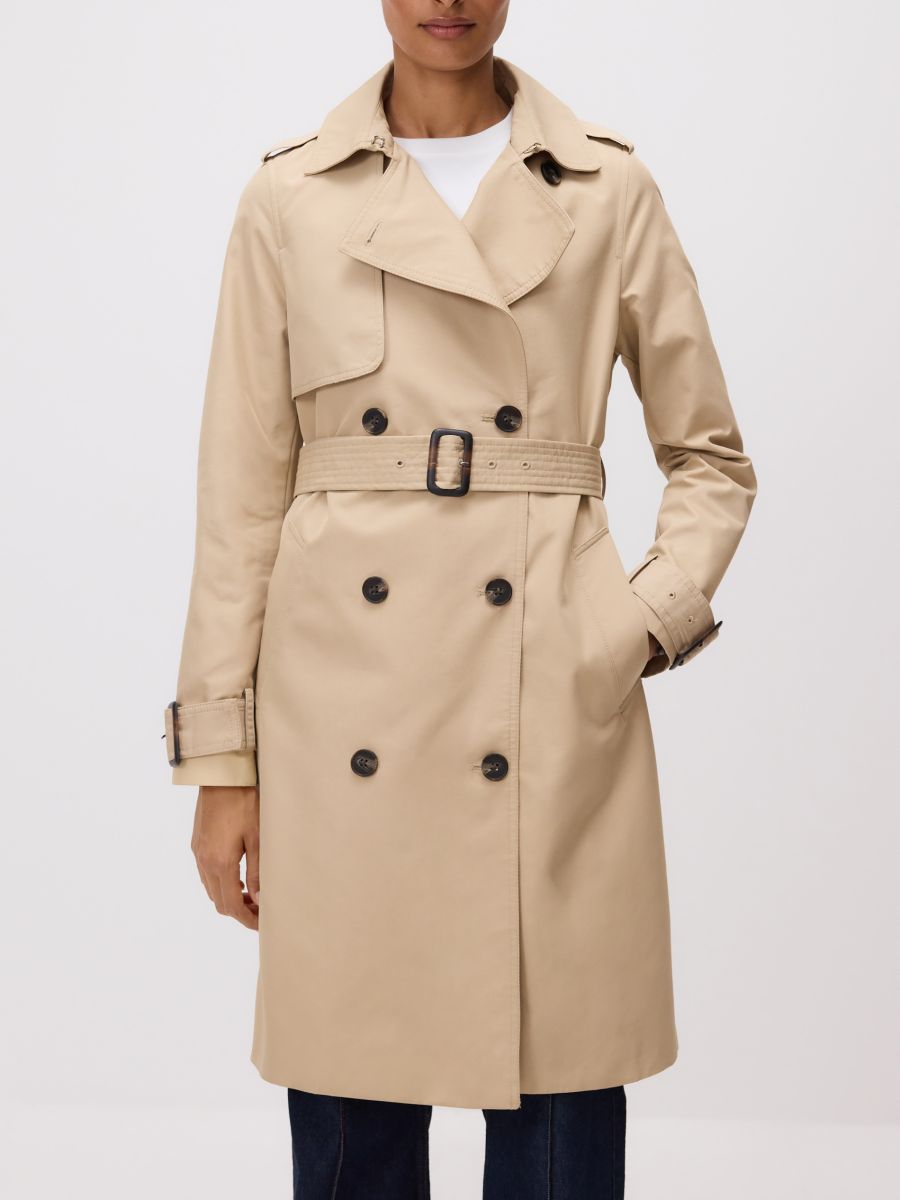 Double-breasted trench coat with belt Color beige - RESERVED